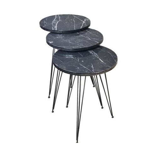 Karen home zigon salongbord metallfot stk sett serveringsstativ svart marmor mønster
