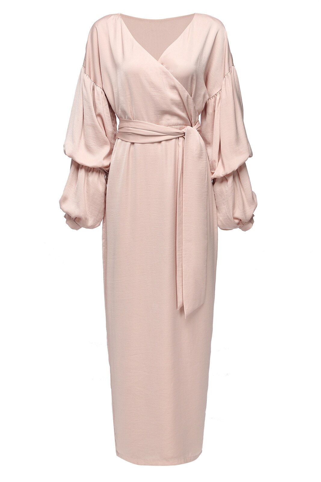 Autumn Muslim Abaya Dress Women Slim Maxi Hijab Dresses Islamic Clothing Puff Sleeve Dubai Moroccan Kaftan Elbise Solid Color: apricot / XL