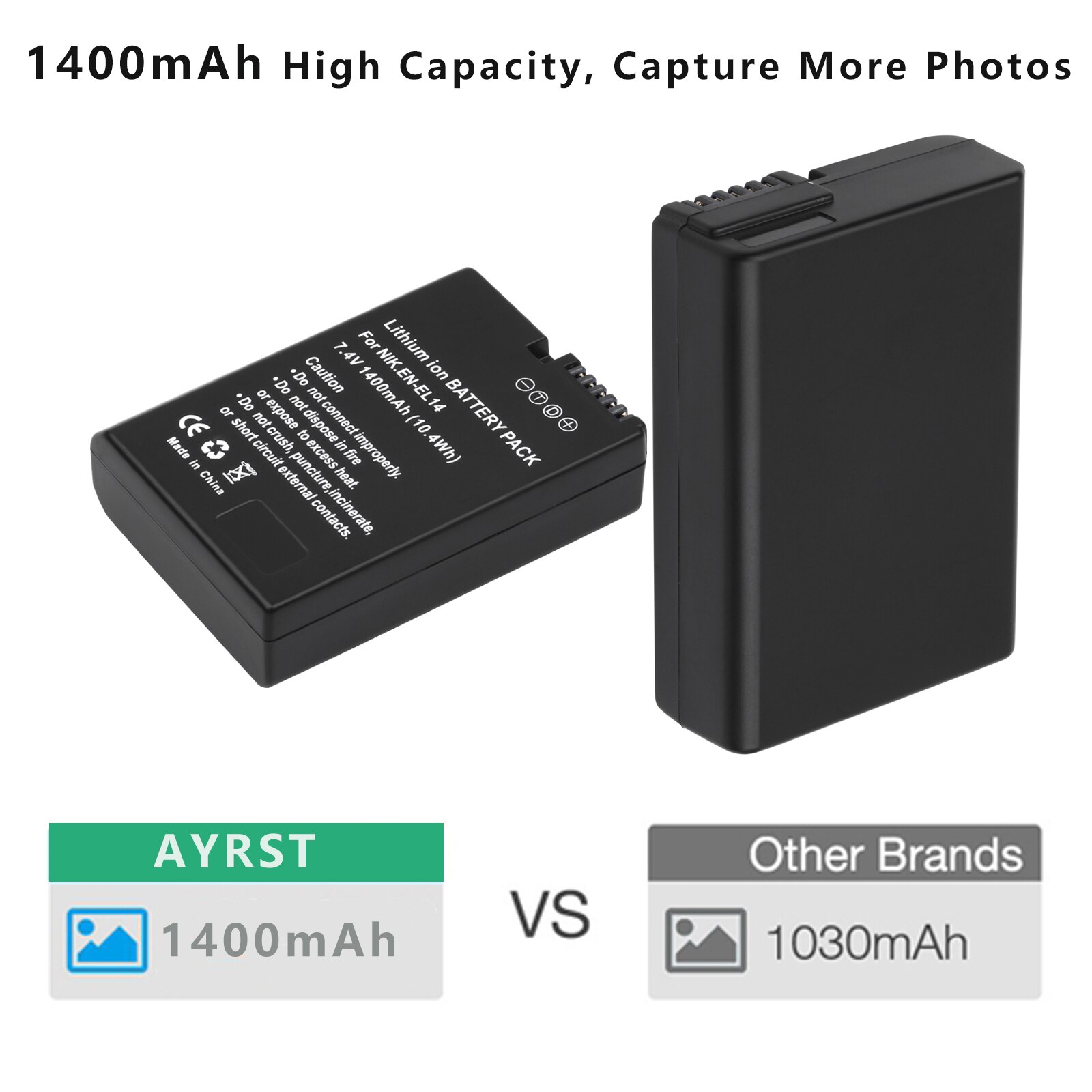 EN-EL14 EN-EL14A EL14 Replacement Camera Battery for Nikon D3100 D3200 D3300 D3400 D5600 D5100 D5200 P7000 P7800
