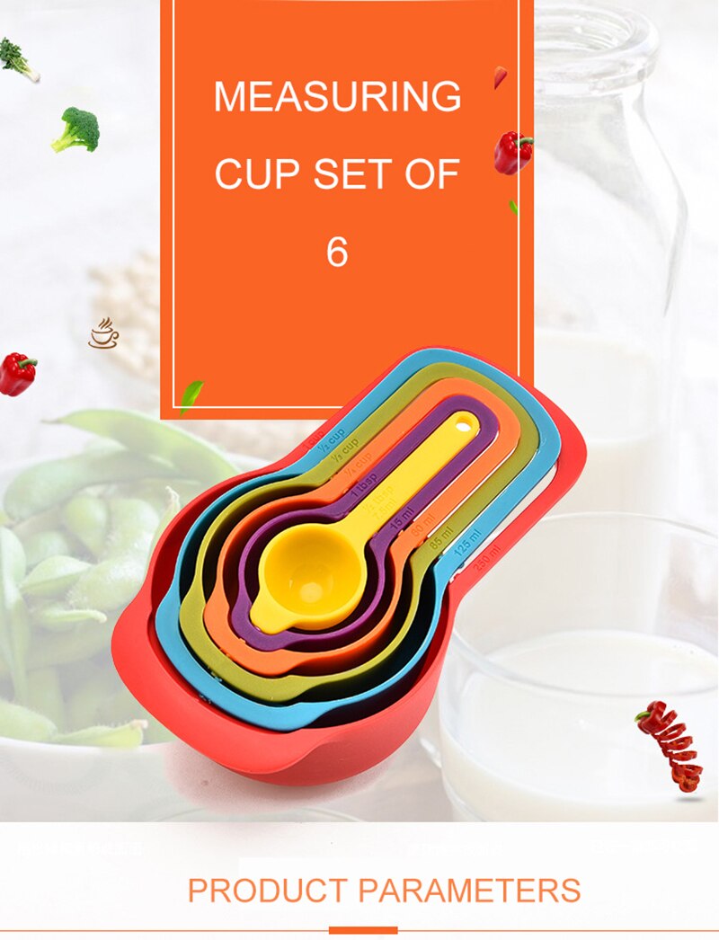 Utensilios de cocina apilables Arco Iris, accesorios de cocina de 6 piezas, taza medidora, conjunto de 6 unidades: Default Title