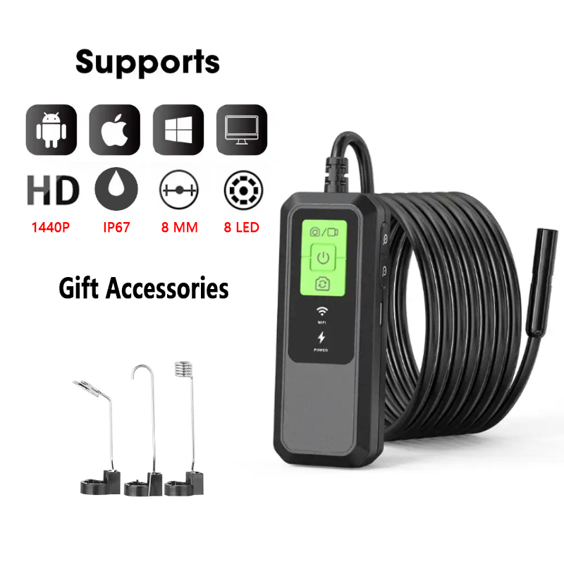 5.5/8mm 1200P Endoscopic Wifi Camera Endoscope For Android Iphone IOS Mobile Smartphone Car Inspection Tools Single Dual Lens: Silver / 1m