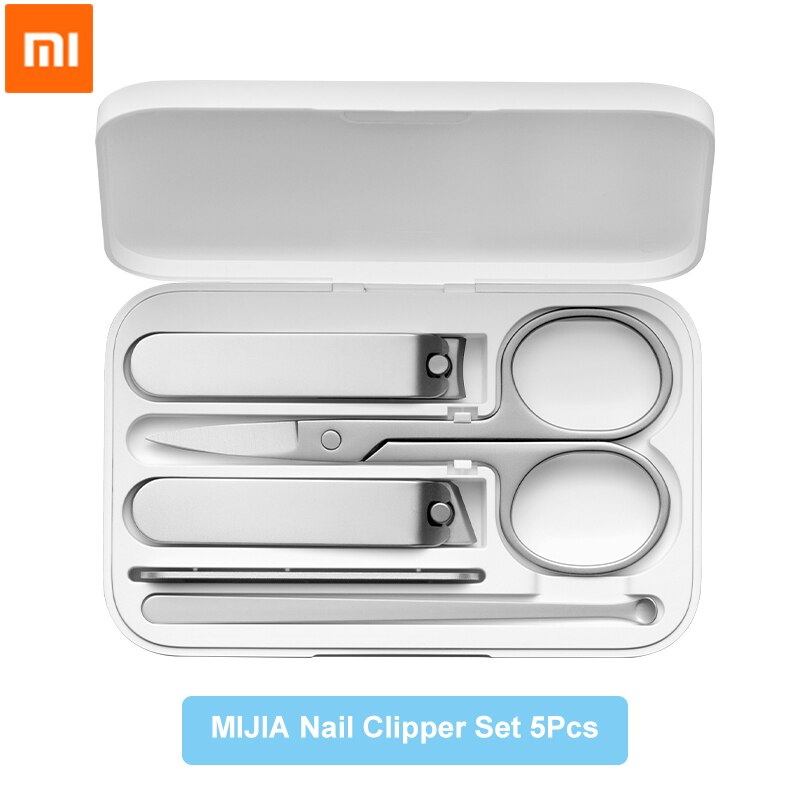 Original XIAOMI MIJIA Nail Clippers Set 5Pcs Stainless Manicure Pedicure Nail Clipper Cutter Nail File Ear Pick with Storage Box: Nail Clippers Set