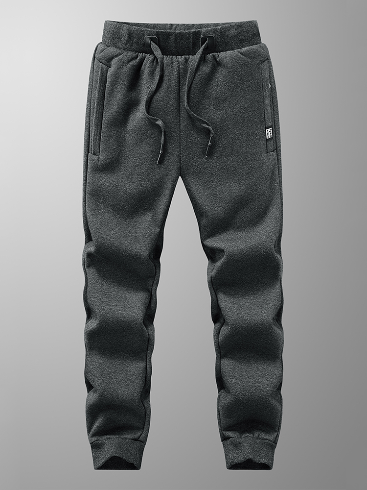 Pantalones de chándal de invierno para hombre, pantalones de chándal gruesos y cálidos de lana, ropa deportiva con bolsillos y cremallera, pantalones de chándal informales de algodón de talla grande 6XL 7XL 8XL: 4XL / Gris oscuro