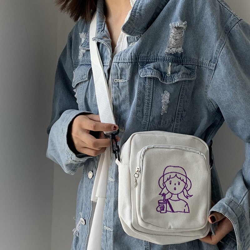 2020 novo pequeno saco do mensageiro das mulheres japão coréia moda mini lona sacos de ombro crossbody para o telefone feminino saco zíper aleta: White