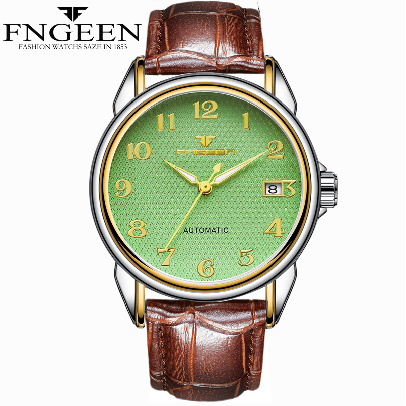 Topmerk Watch Digitale Wijzerplaat Lichtgevend Roestvrij Staal Automatisch Mechanisch Horloge Waterdicht Datumklok Reloj Hombre: green