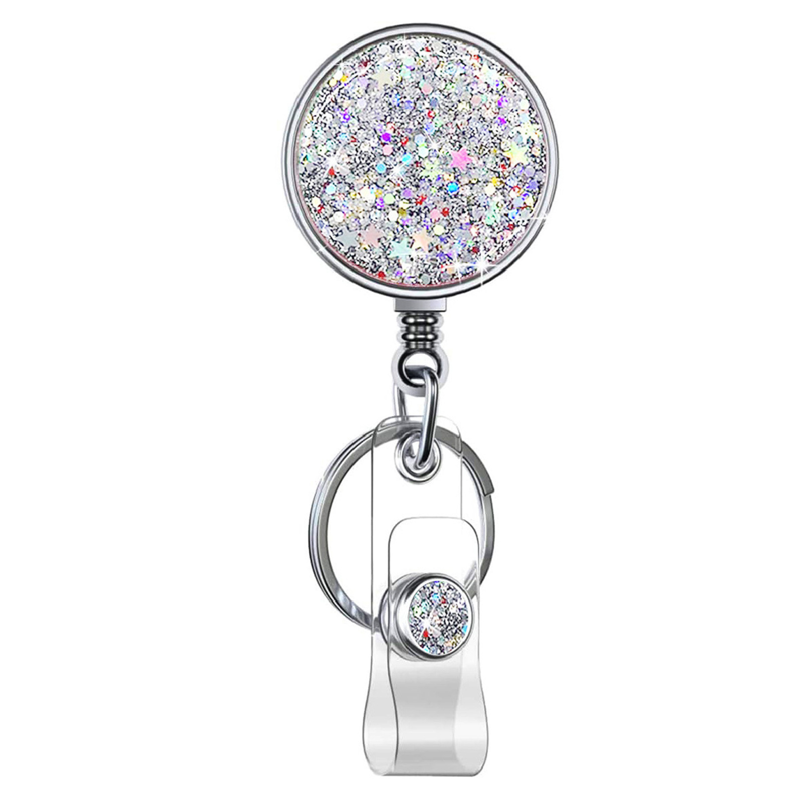 1 Piece Metal Glitter Retractable Nurse Badge Reel Doctor Student Teacher ID Card Holder Keychains Lanyard: WHITE