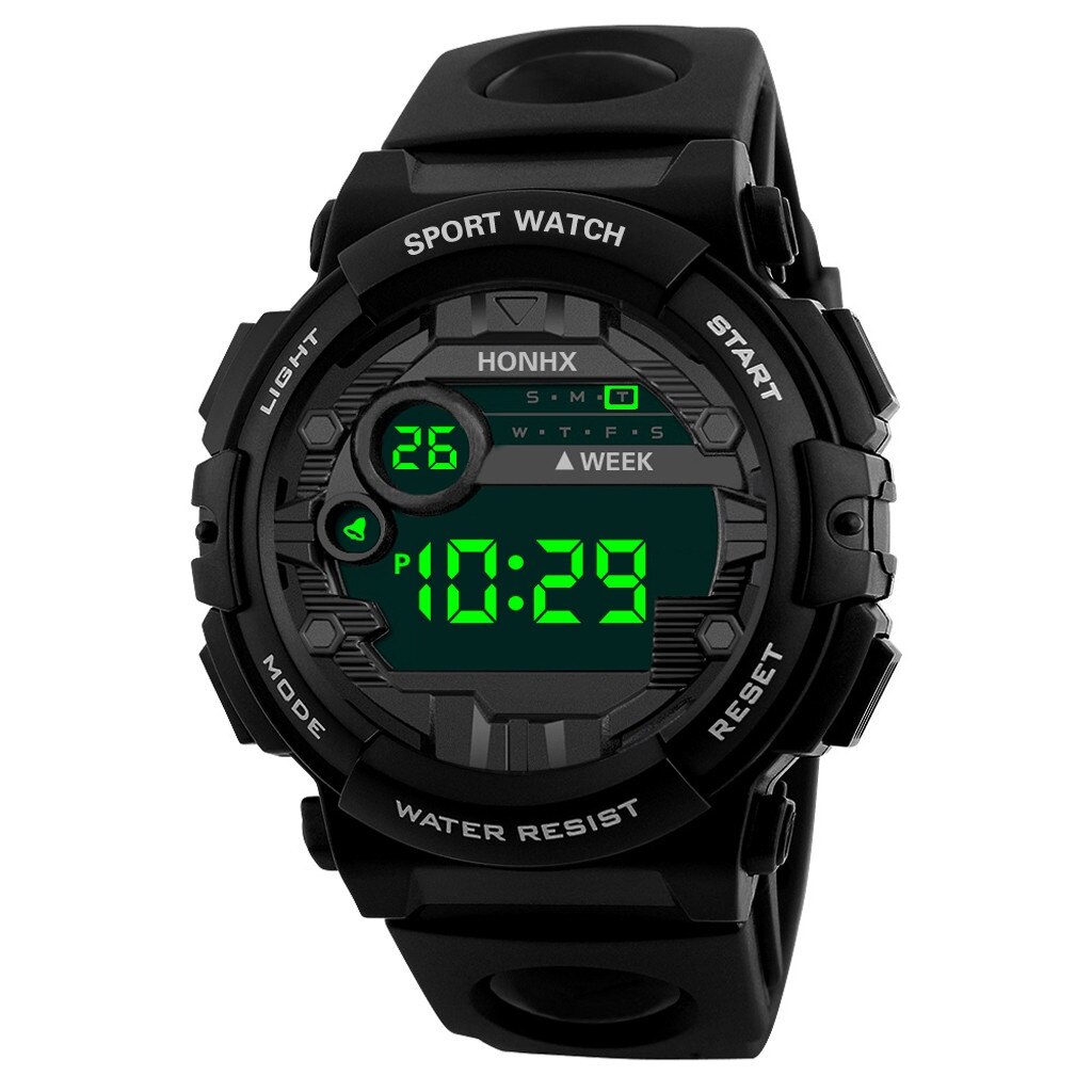 HONHX – montre électronique de luxe pour hommes, affichage numérique LED, Date Sport, pour l'extérieur: black