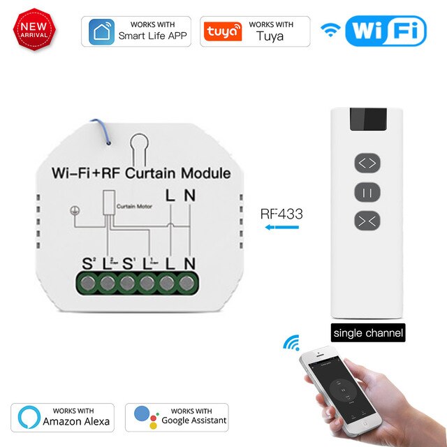 Tuya Smart Life WiFi RF433 Blind Curtain Switch with Remote for Electric Roller Shutter Google Home Alexa Smart Home Motor