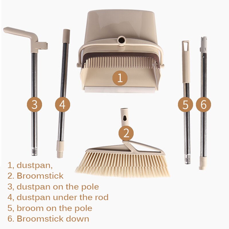 Foldable And Standing Broom And Dustpan Set Combination With Extendable Broomstick Cleaning Broom Dustpan Set For Home