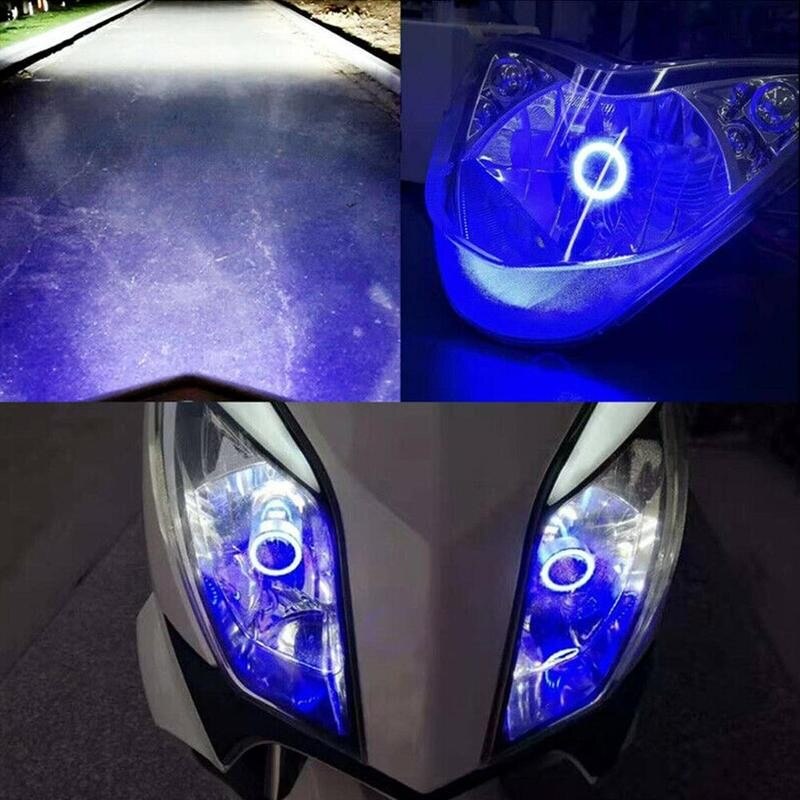 Blauw/Rood Angel Eye H4 Led Motorfiets Koplamp BA20D HS1 Scooter Motor Koplamp Gloeilamp Drl Accessoires 12-80V