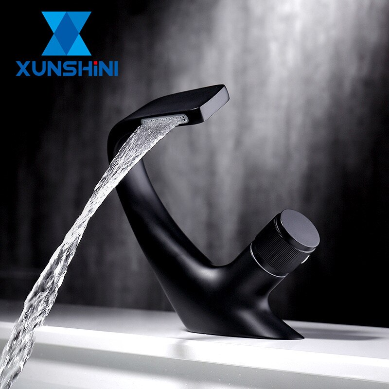XUNSHINI robinet de lavabo de luxe en laiton moderne, robinet de salle de bains, robinet mitigeur d'eau froide et chaude pour montage sur pont