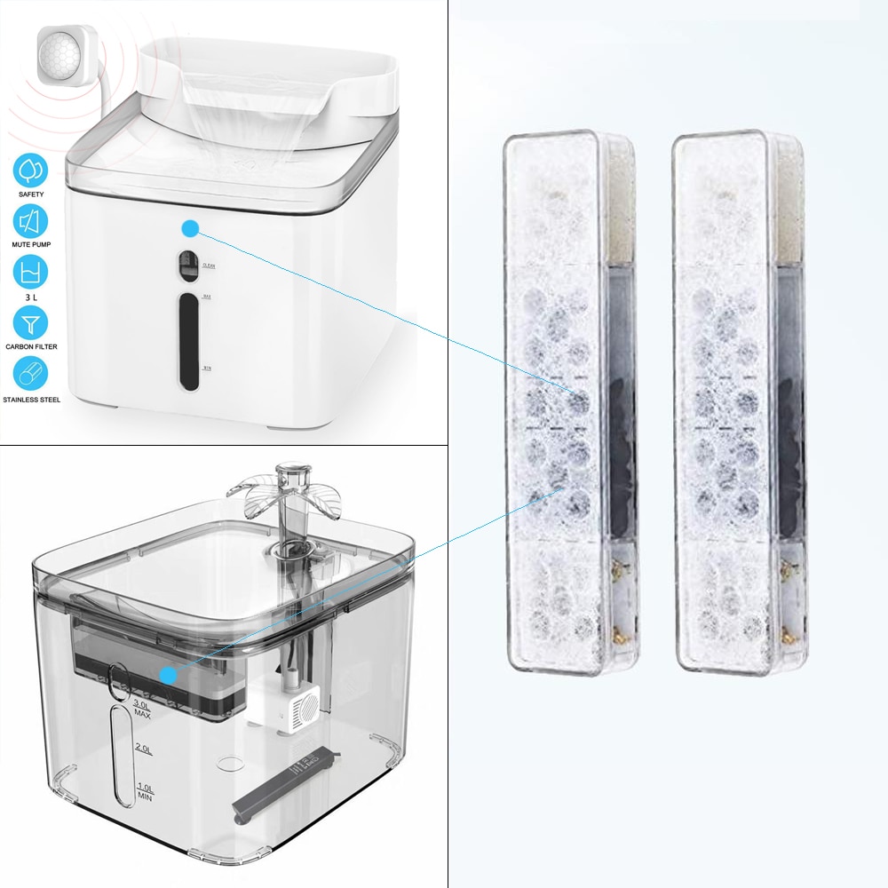 Super elementos de filtro para CY0006, Gato dosificador de agua para perro, filtros, sistema de filtración de seis capas, 2 uds.