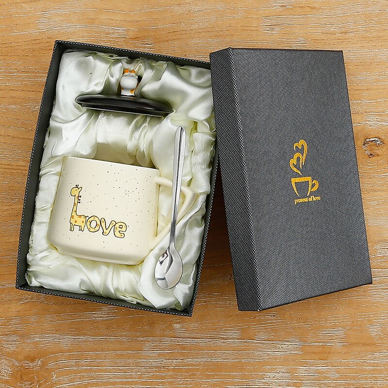 Giraffe Heat-resistant Mug Cartoon with Lid 400ml Cup Kitten Coffee Cup Travel Mug Ceramic Mugs Office Drinkware: G