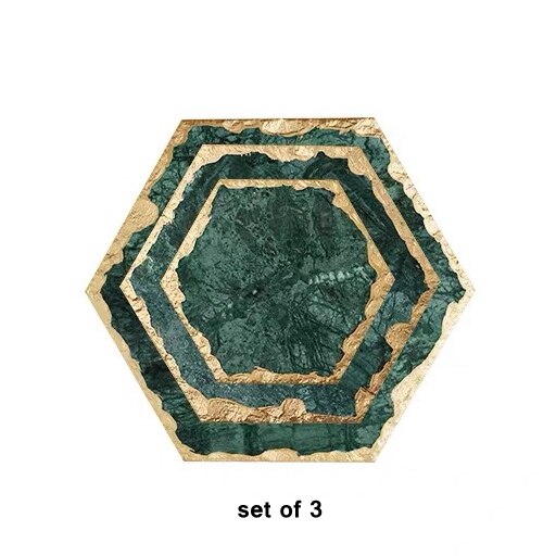 Luxe Antislip Emerald Real Marmer Coaster Mok Plaats Mat Groene Steen Met Gouden Inlay Hittebestendige Trivet Tafel decoratie