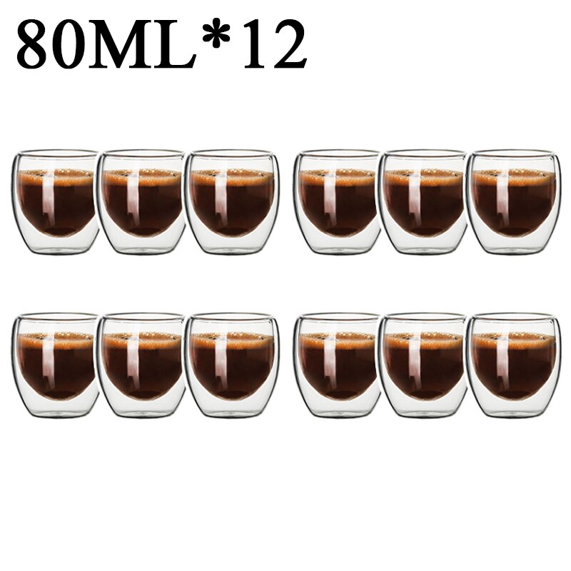 2-18 Stuks Dubbele Wand Hoge Borosilicaatglas Mok Hittebestendige Thee Melk Sap Koffie Water Cup Bar Drinkware Creativiteit Set: 80ML 12PCS