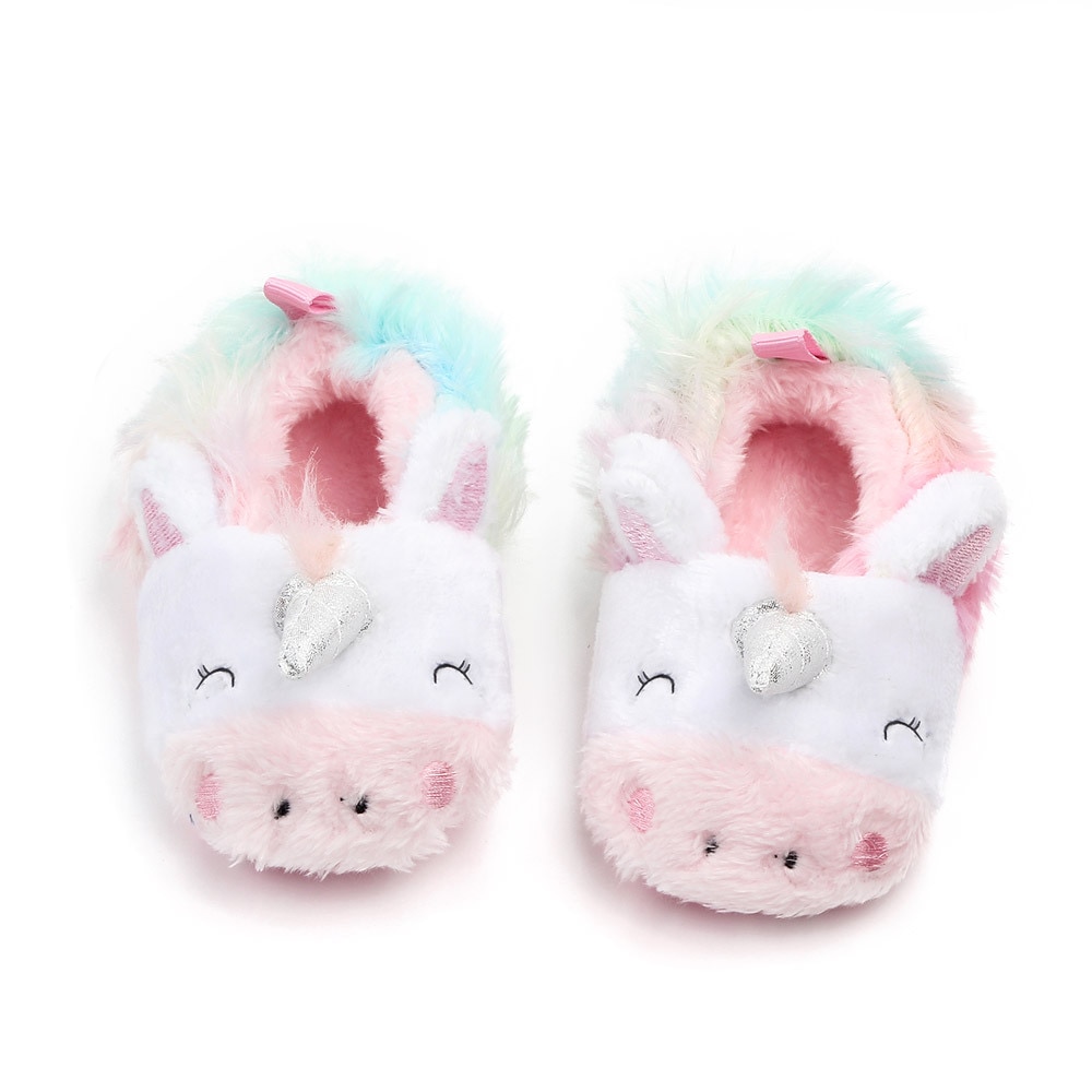 toddler baby girl flowers unicorn shoes plush PU shoes soft bottom crib shoes spring and autumn first step 0-18M