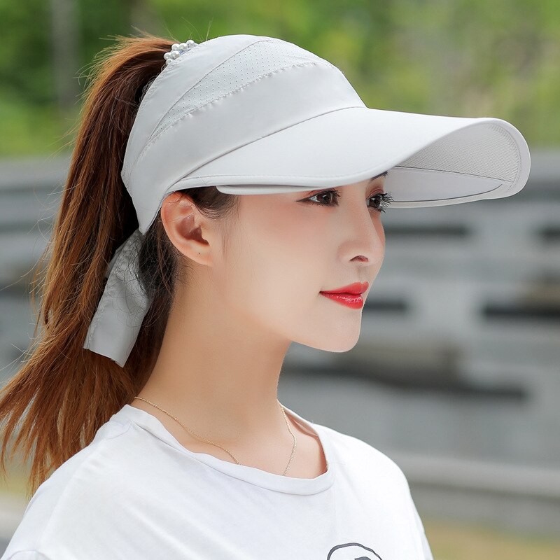 Verano sol sombrero visera gorras mujer escalable ala vacía arriba de béisbol gorra de protección UV playa visera del sol sombreros para las mujeres: grey