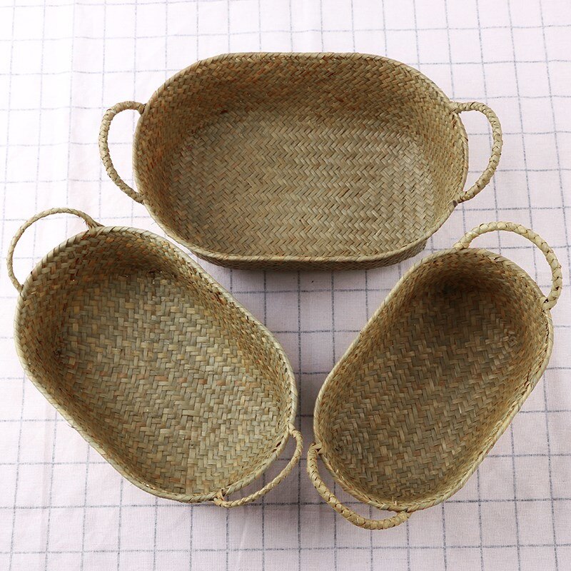 Handgemaakte Rieten Opbergmanden Zeegras Rieten Mand Tuin Plant Bloem Pot Wasmand Container Makeup Rotan Organizer