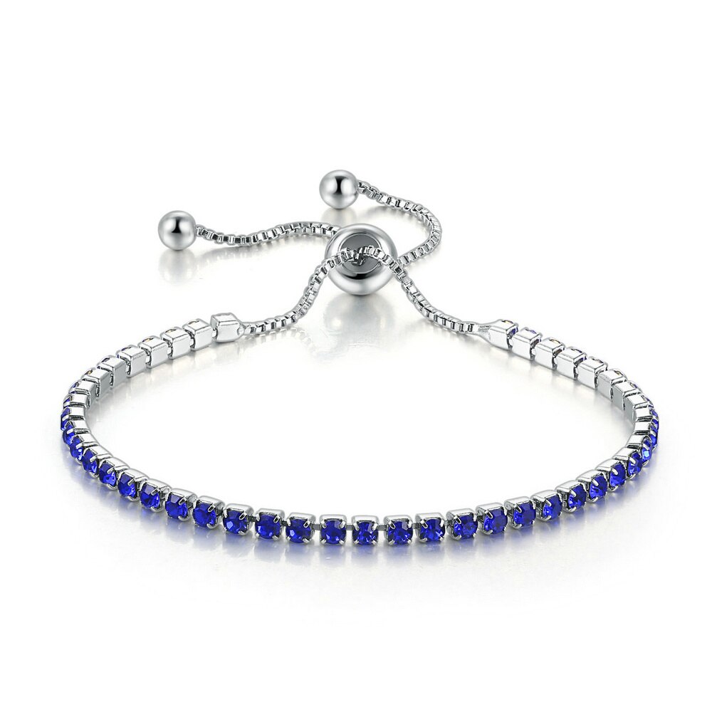 Charm Bracelets For Women Girls Party White Gold Small CZ Stone Adjustable Bridal Jewelry DWH095M: Blue Stone