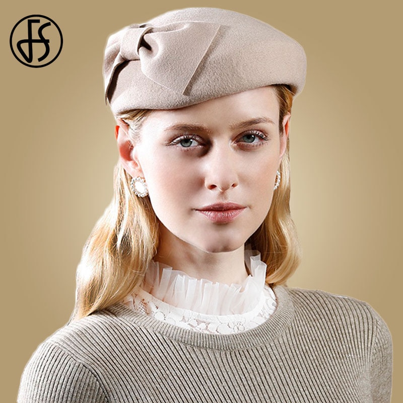 FS 100% Wool Black Pillbox Hats Fascinator For Women Wedding Felt Fedora Hat Derby Tea Party Formal Ladies Church Hats