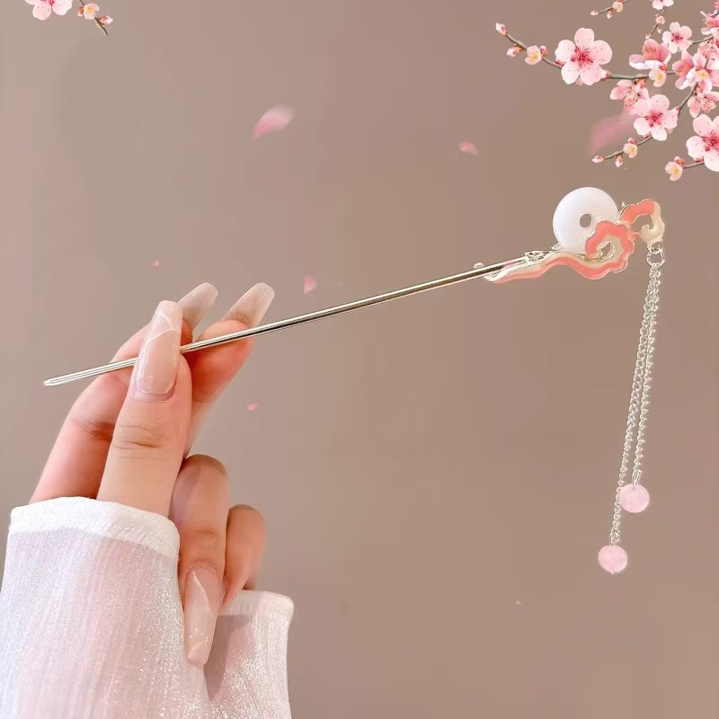 Accesorio para el cabello de estilo chino romántico, joyería de aleación, aguja para el cabello para mujer, adecuado para uso diario, , horquilla de para niñas, 1 ud.: Pistola negra plateada