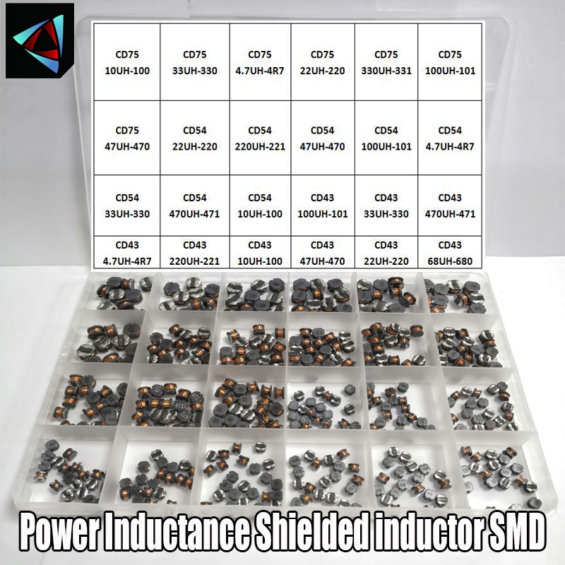 480PCS CD43 CD54 CD75 24Value Power Inductance Shielded Inductor SMD 2.2/3.3/4.7/6.8/10/15/22/33/47/68/100/150/220/330-680UH