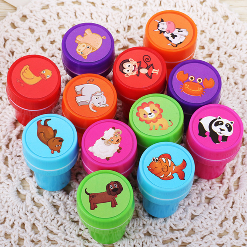 16 Stks/partij Kinderen Speelgoed Postzegels Cartoon Dieren Fruit Kids Seal Voor Scrapbooking Fotoalbum Decor Stamper Diy Stamper Speelgoed Zxh