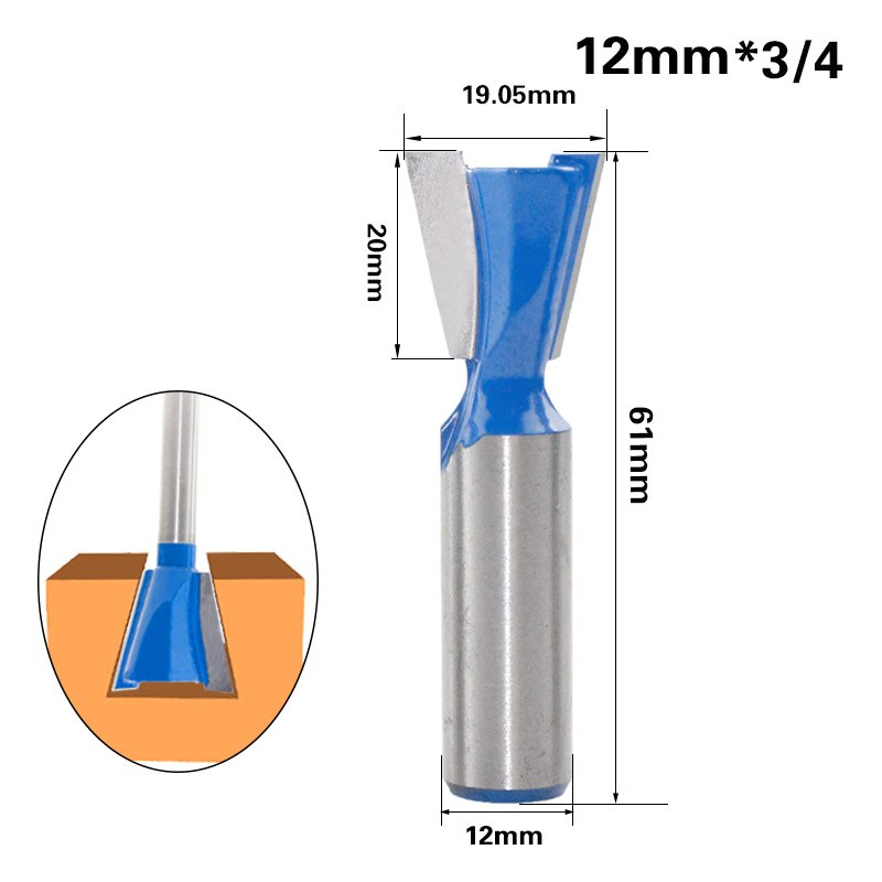 1pc 12mm Shank 1/2 Dovetail Joint Router Bits Set 14 Degree Woodworking Engraving Bit Milling Cutter for Wood: 12x19.05mm