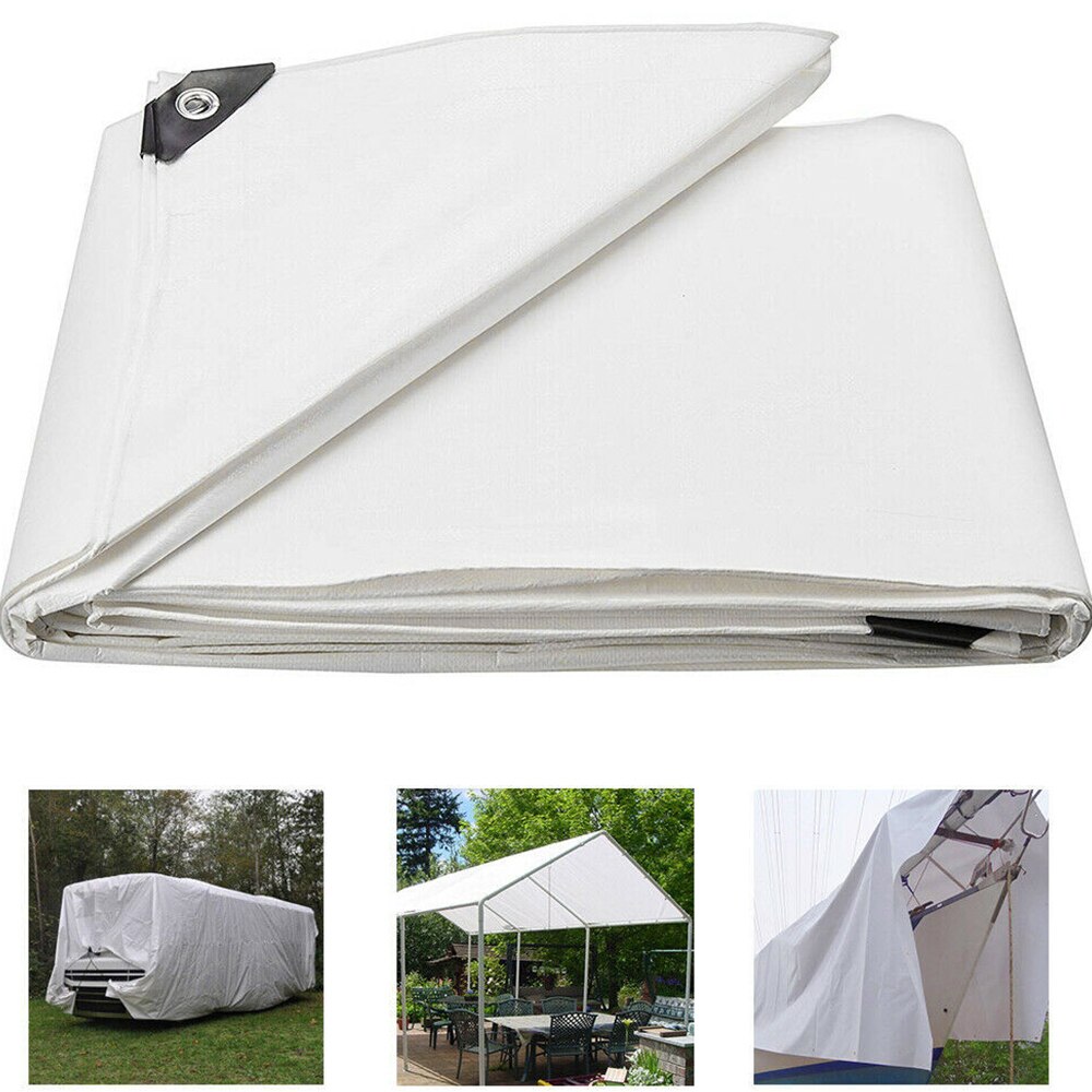 Hvid poly tarp vandtæt camping tarps dækplade anti-uv pe skygge båd bil dækning