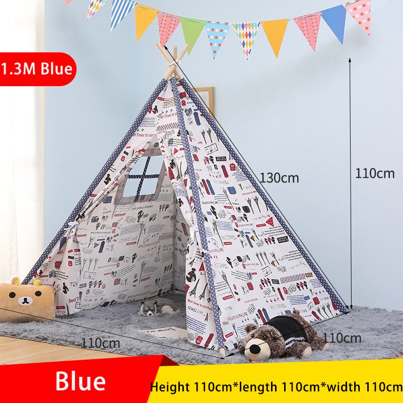 1.3/1.6m Kids Tent Tipi Infantil Teepee Tent For Kids Children's Tents Play Toys House tent Wigwam For Children: Blue 1.3m