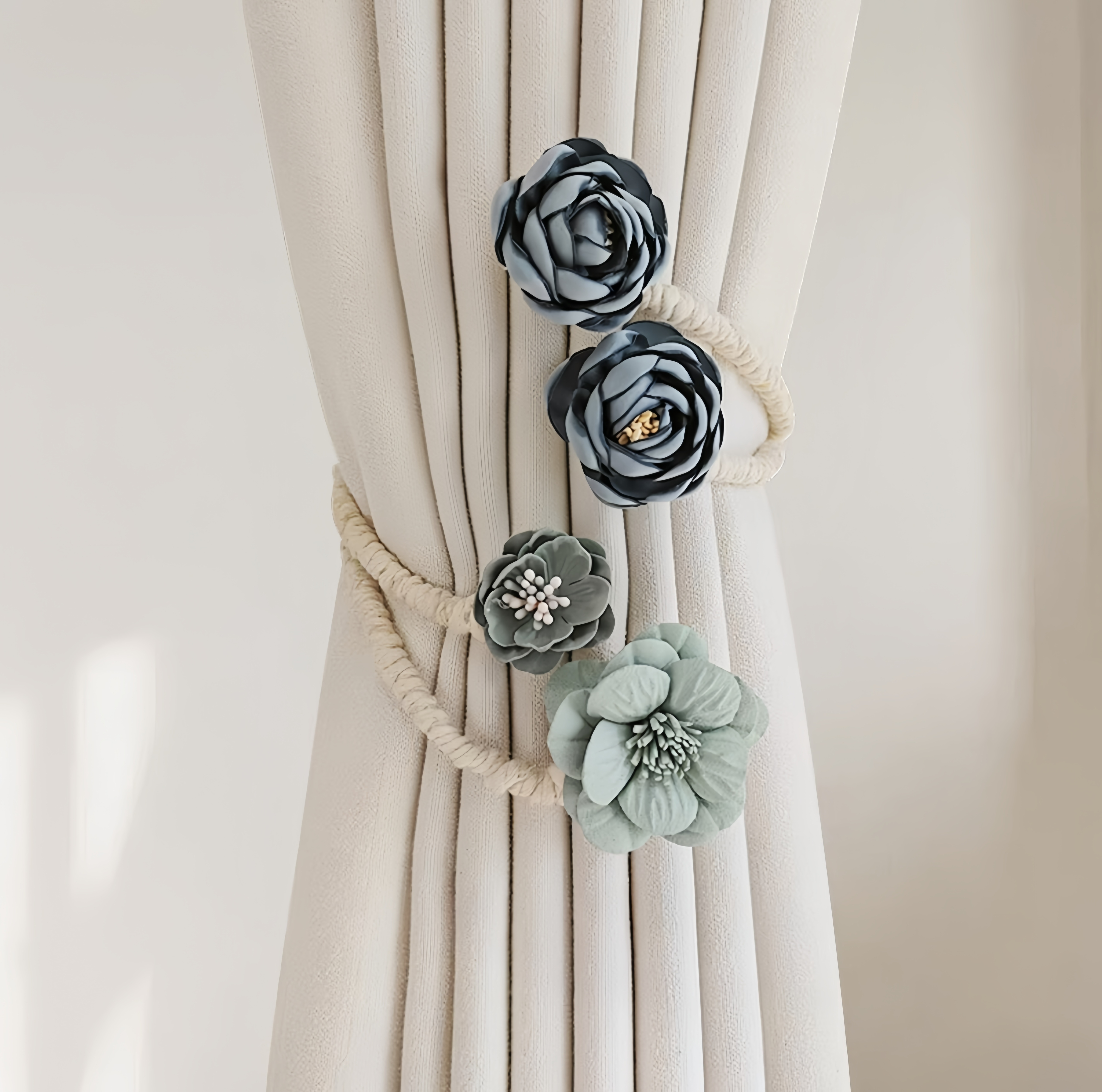 Embrasse de rideau de fleurs et de branches faite à la main, support de gland, et moderne, adapté à la décoration de la maison, salon et chambre à coucher: Bleu