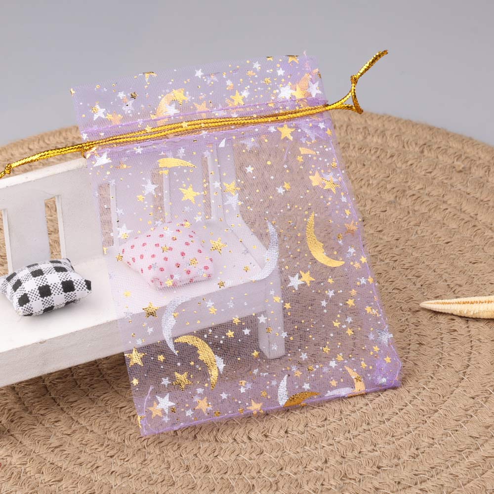 Sac en organza lune et étoile, pocommuniste multicolores pour fête de mariage, sac à bonbons, emballage de bijoux, 7x9 cm, 9x12 cm, 10x15cm, 50 pièces par lot: violet / 18x7x24 cm
