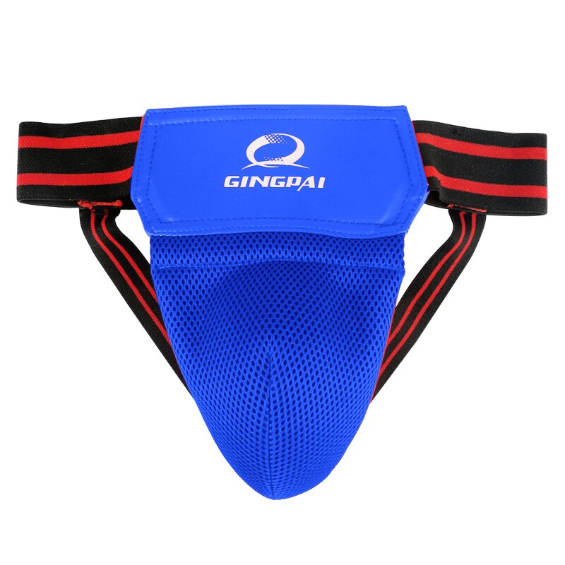 adult men sanda jockstrap MMA crotch protector guard Taekwondo Karate Groin Guard Protector kick boxing cup protection: L / Blue