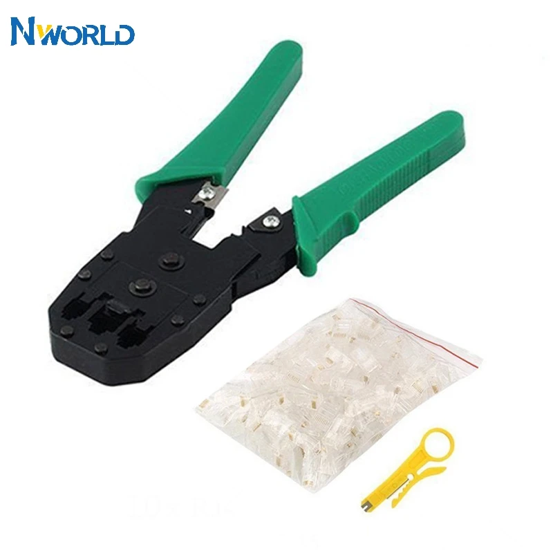 Kit d'outils de pince à sertir de câble réseau 3 en 1, avec 10 connecteurs de câble réseau RJ45 8P8C pour réparation de testeur de câble Cat5/5e Cat6
