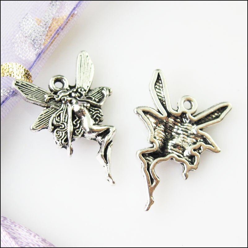 20Pcs Antiqued Zilver Kleur Dancing Fairy Angel Wings Charms Hangers 15x21mm