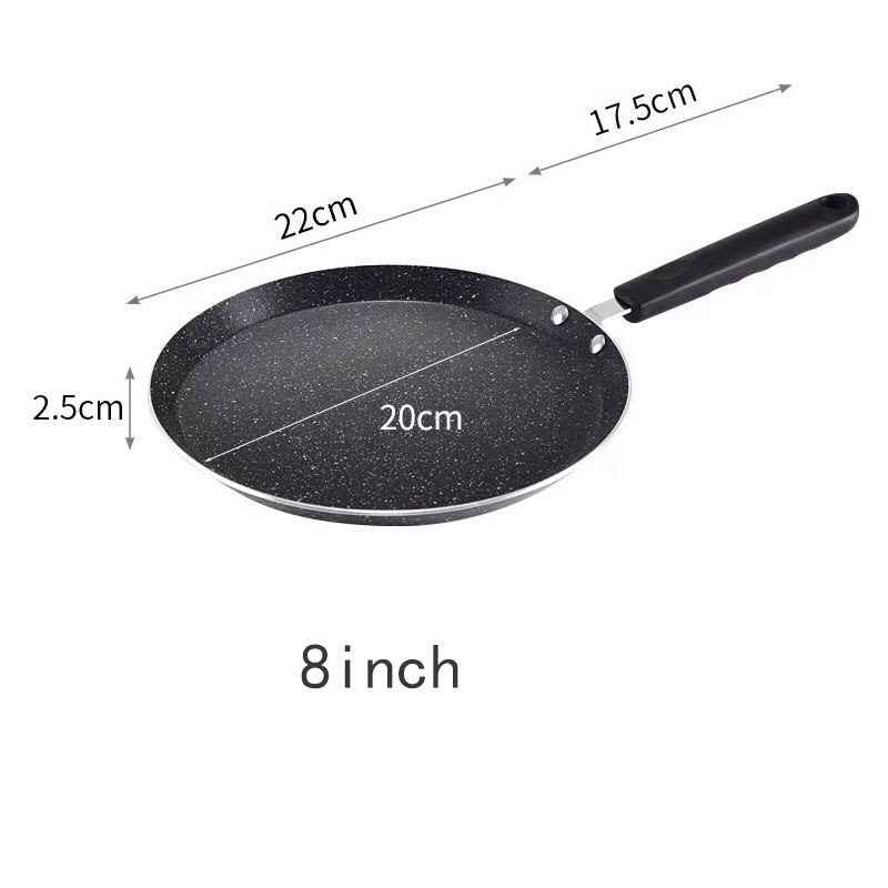 Roze/zwart/gouden antiaanbak maifan stenen wok pannenkoek ei steak antiaanbakpan geen olie rook thuis algemeen koken pan: Zwart 8 inch