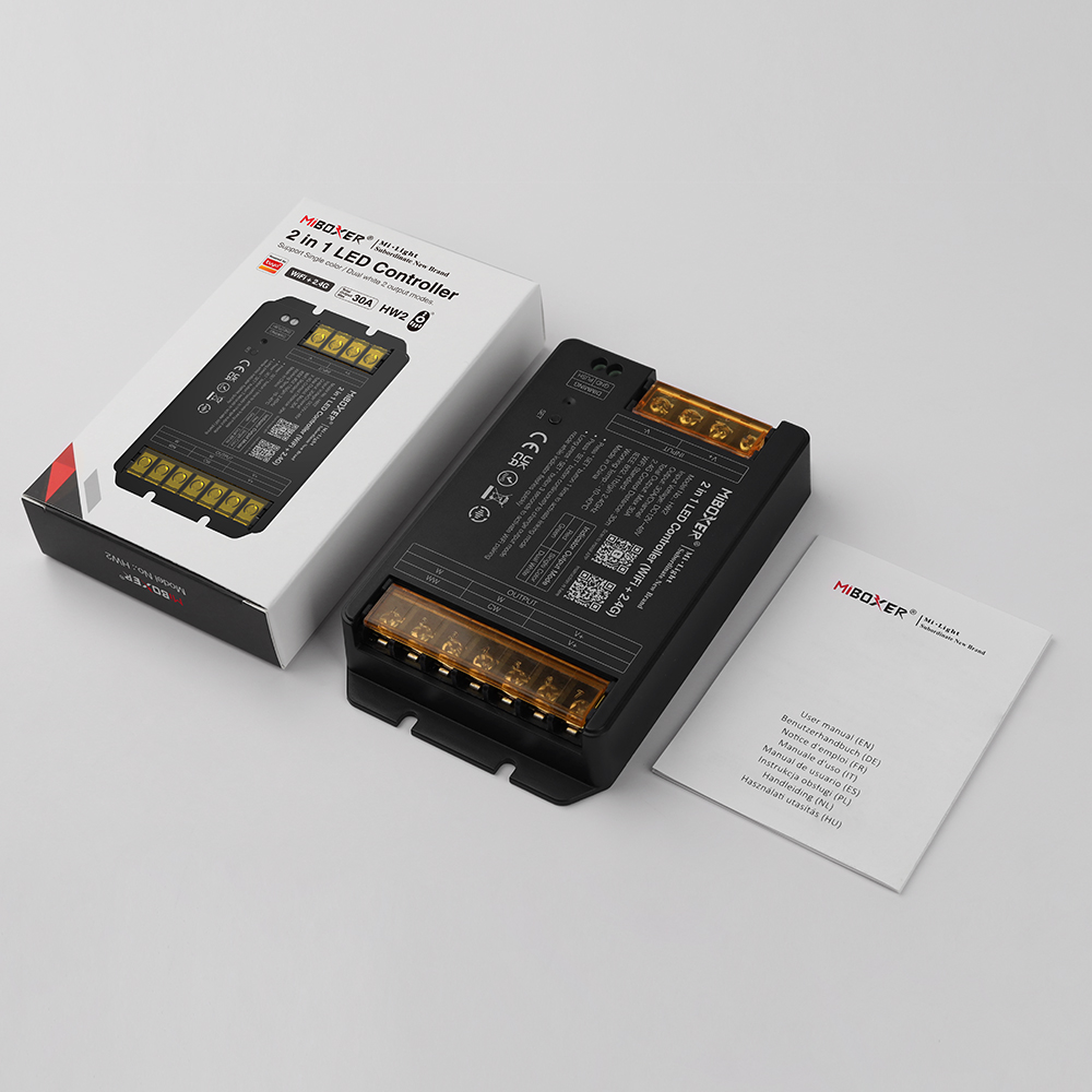 Miboxer hw2 2 em 1 hw5 5 em 1 2.4ghz wifi + controlador rf grande corrente máxima 30a para cor única/branco duplo/rgb/rgbw/rgb + cct tira conduzida