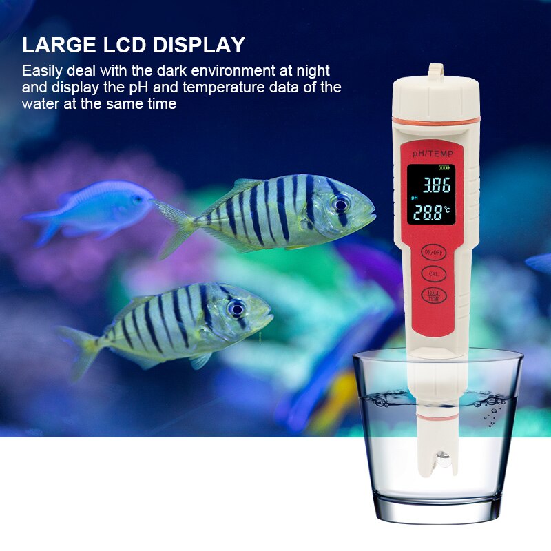 2 in 1 PH Meter Temperature Digital Tester Water Monitor LCD Purity Test Thermometer for Pool Drinking Water Aquarium