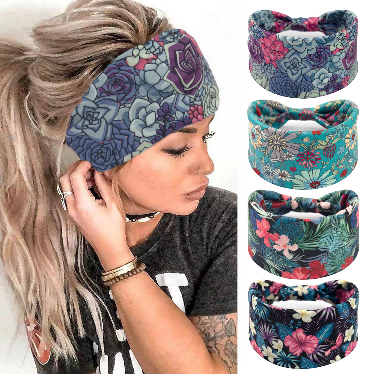 Boho headbands para mulheres largo atado antiderrapante africano bandana elástica yoga turbante lenços de cabelo treino impresso acessórios para o cabelo
