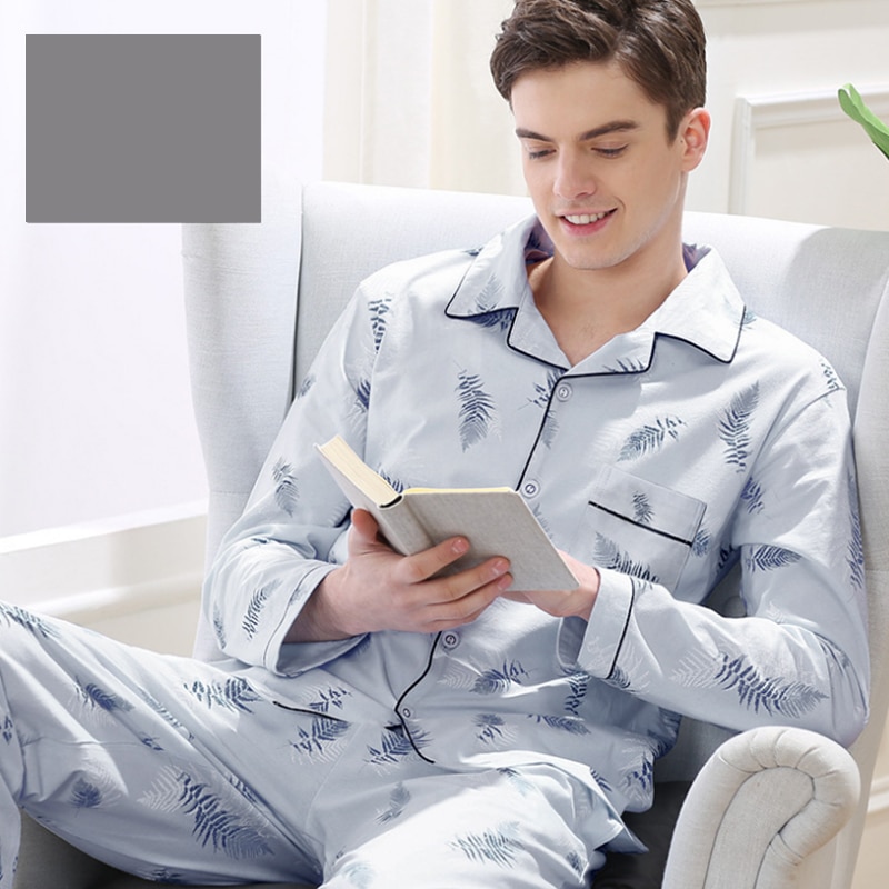 100%  bomulls pyjamas för män 2 stycken lounge nattkläder pyjamas rutig höst sänglinne hem kläder man pjs ren bomull pyjamas set