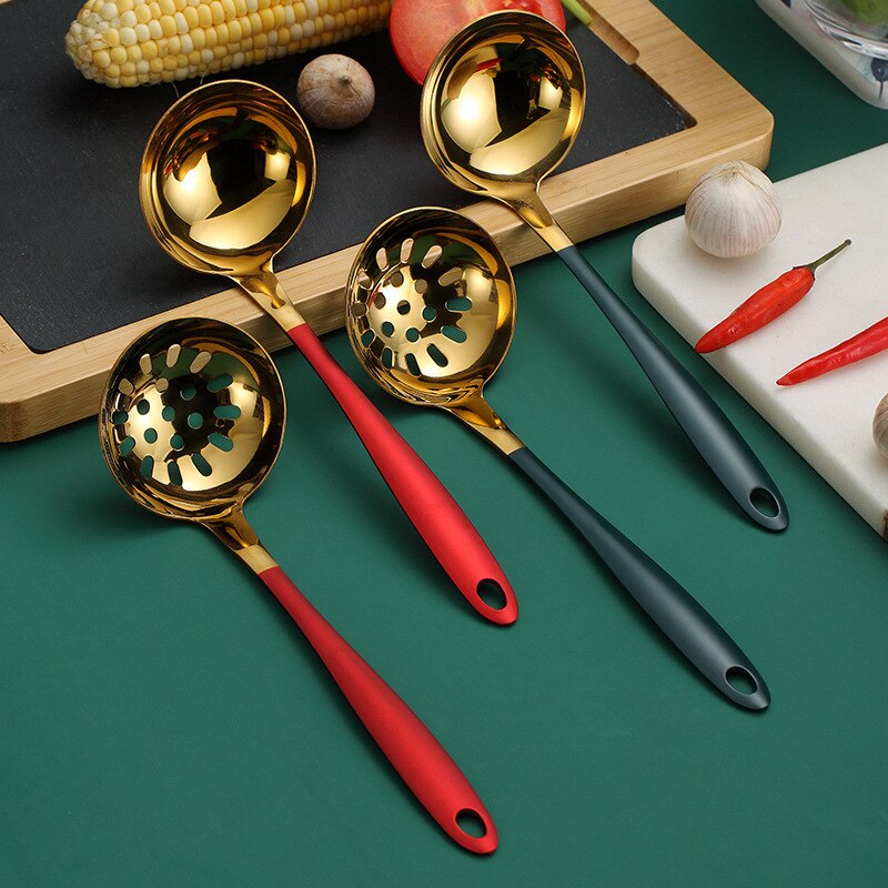Gold Soup Ladle Stainless Steel Serving Spoon with Long Handle Tablespoon Kitchen Cooking Spoon Dining Spoon Soup Scoop