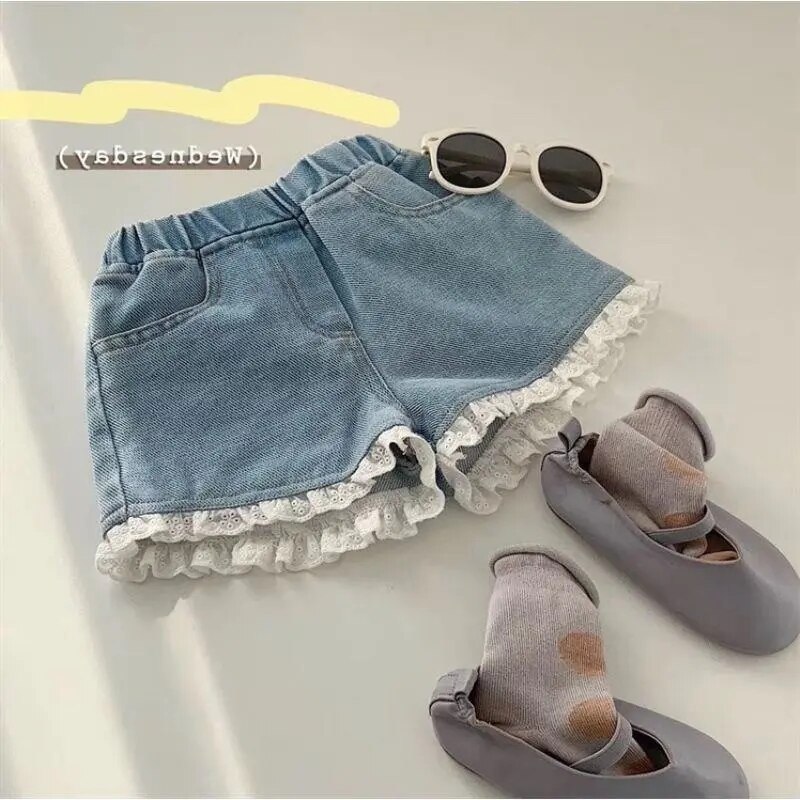 Zomer Meisjes Shorts Tienermeisjes Kant Korte Broek Kids Baby Leuke Zoete Jeans Kinderen Zomer Shorts 2 5 7Y