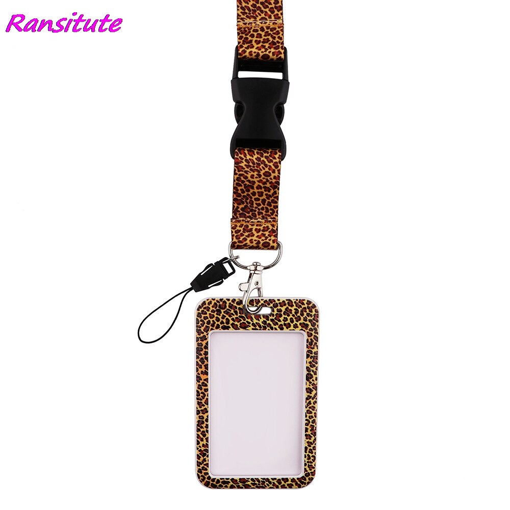 Ransitute R1844 Classic Vintage Leopard Print Lanyard Credit Card ID Holder Badge Women Travel Bank Business Card Cover Badge