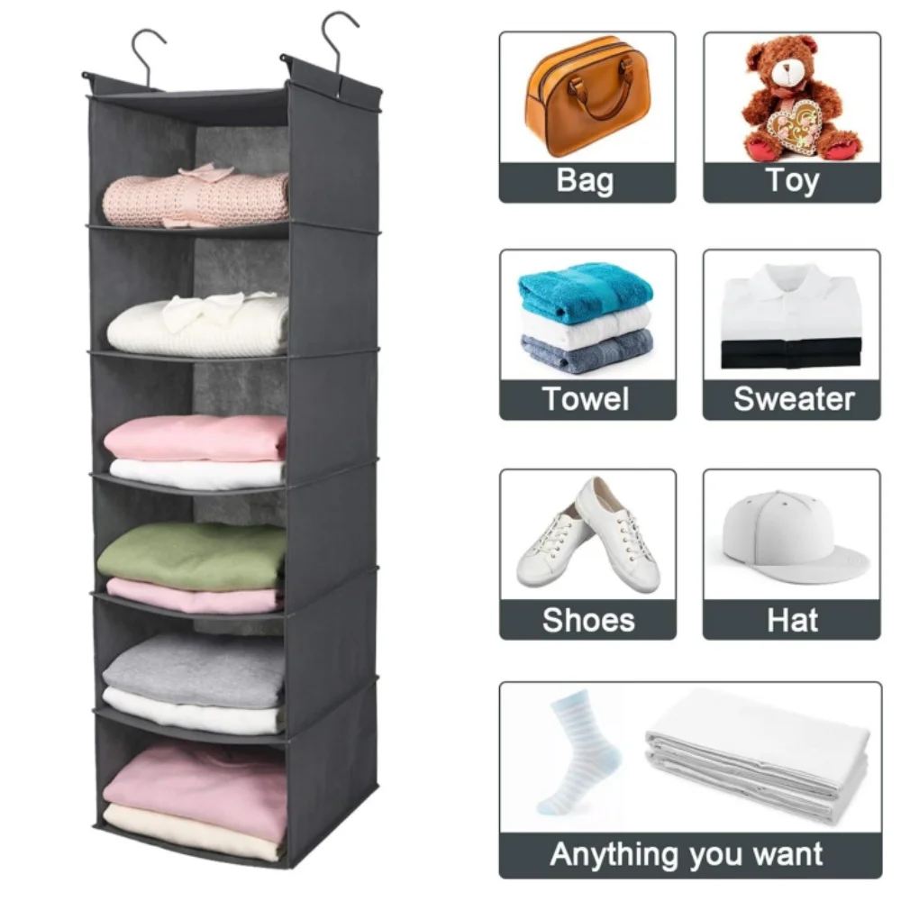 Soporte organizador de almacenamiento de ropa colgante para armario, organizador de guardarropa plegable, bolsa de almacenamiento de ropa y comestibles para armario,
