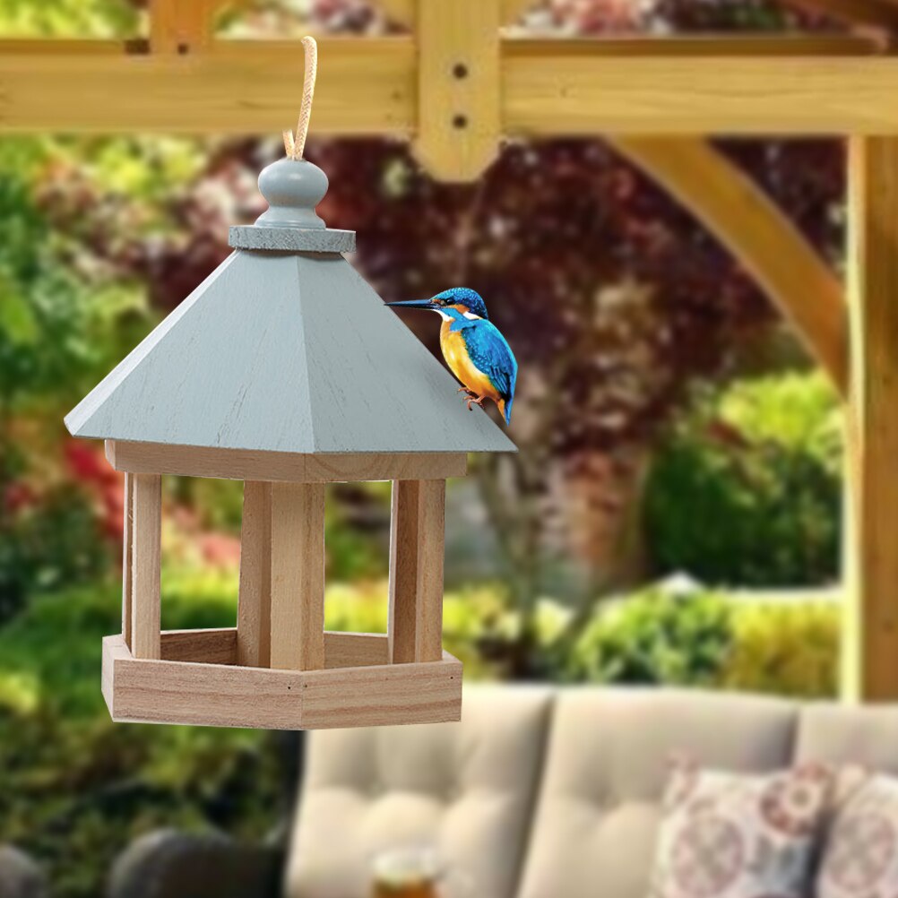 Wooden House Bird Feeder Hanging Feeding Station Hollow Bird Feeder For Garden Bird House