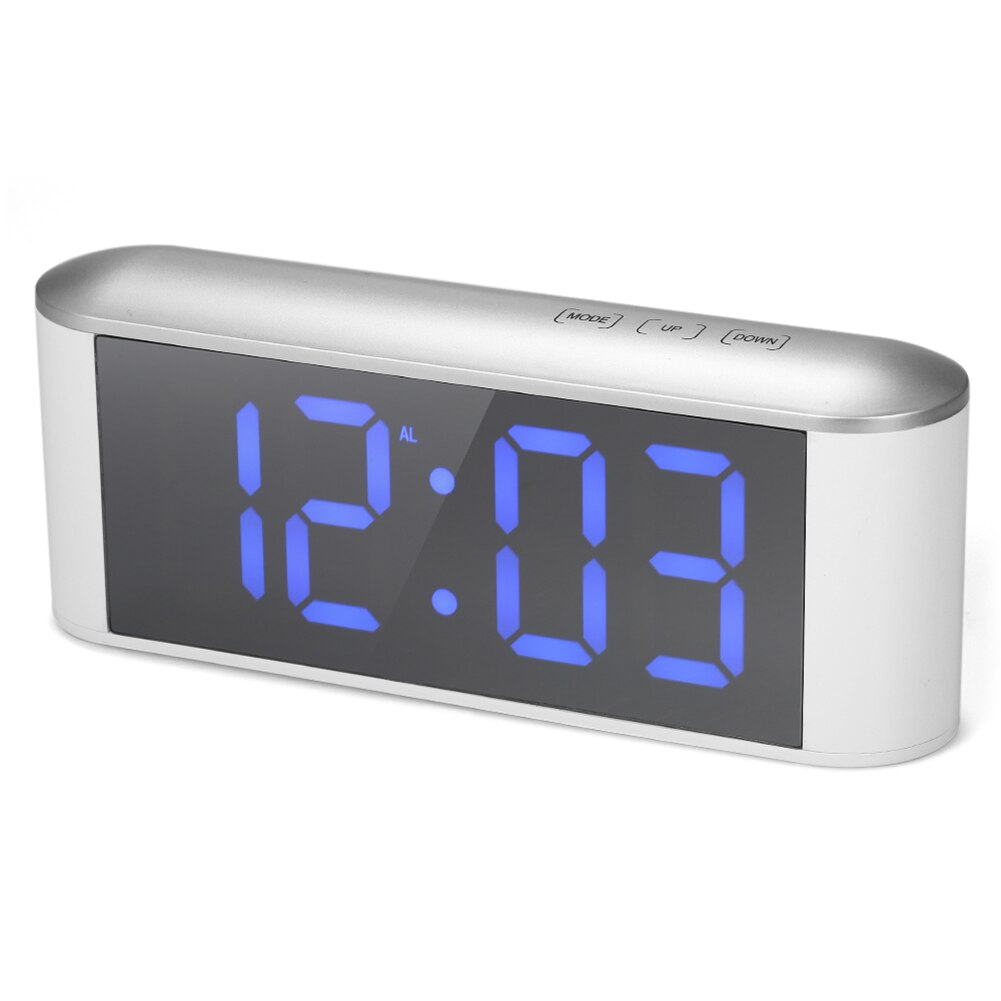 Table Desk LED Screen Mirror Digital Time Temperature Display Snooze Alarm Clock: WhiteCase BlueLight