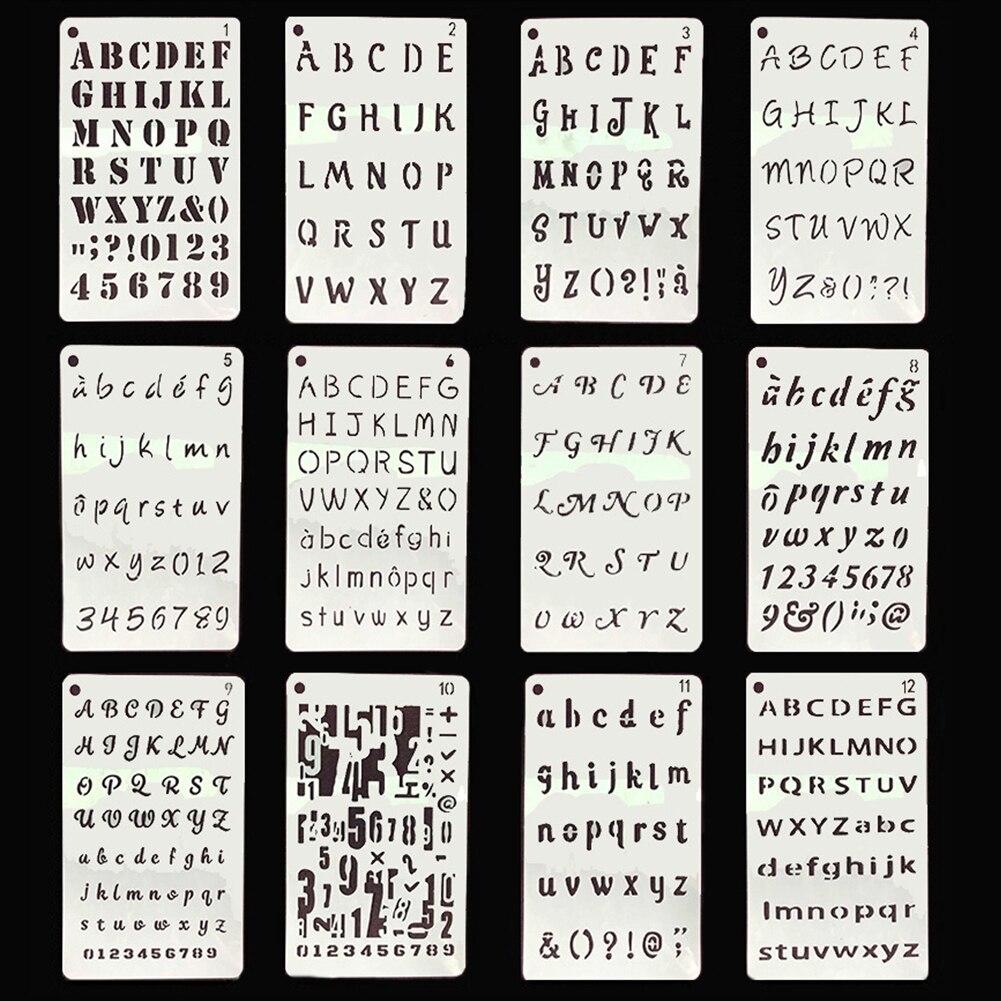 12pcs Handwriting Practice Layering Stencil Set Letter Album DIY Stamping Template Multi-use Scrapbooking Painting Embossing