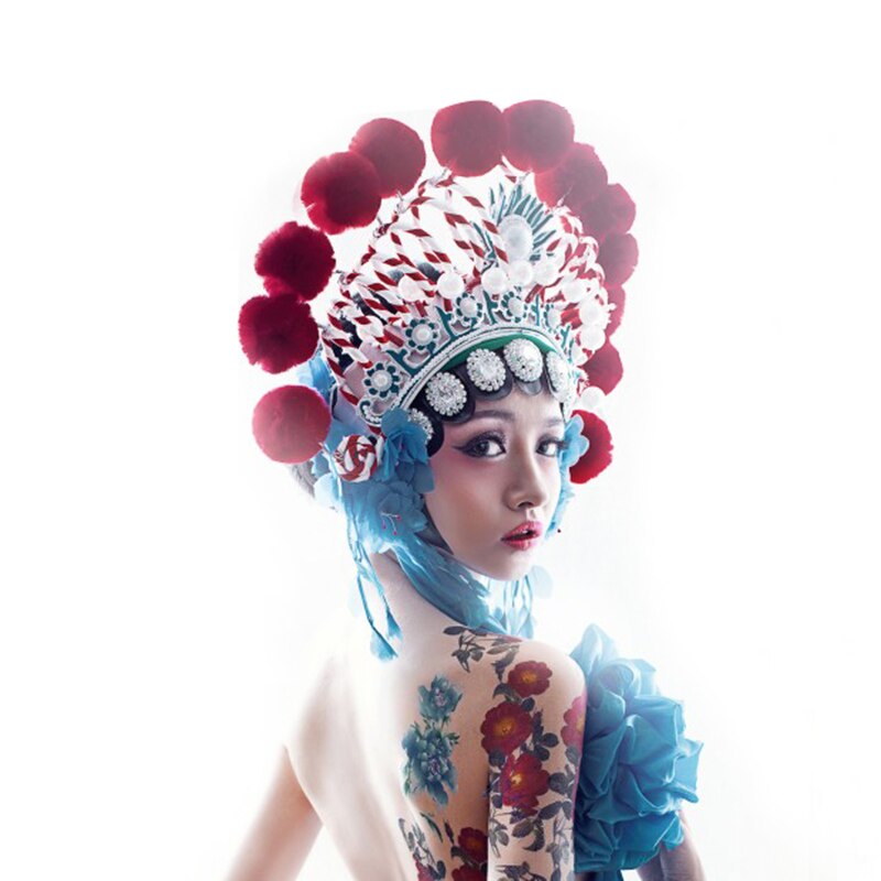 Sombrero de ópera tradicional china para mujer, sombreros de corona de bola de seda para actuación de ópera de Peking, fotografía antigua, Cosplay de Halloween