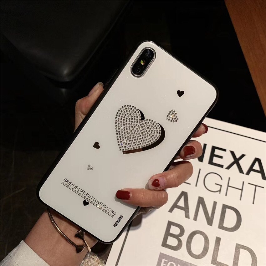 Für iPhone 7 6s 8 Plus 6 X Xs Xr Max 6 Fall Diamant Glänzenden Strass Herz blling Zurück abdeckung Schutz Telefon Fall Fundas Coque: iphone xs max / WHITE