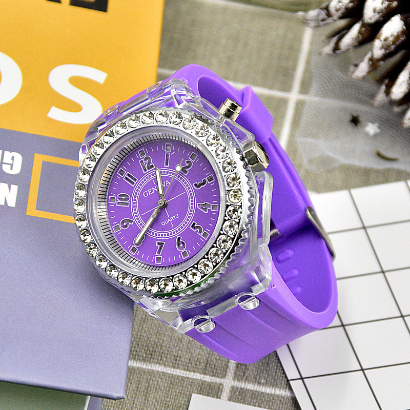 Luminous Quartz Watch for Women Personality Rhinestone Led Geneva Male and Female Students Couple Jelly Wrist Watches: BRONZE